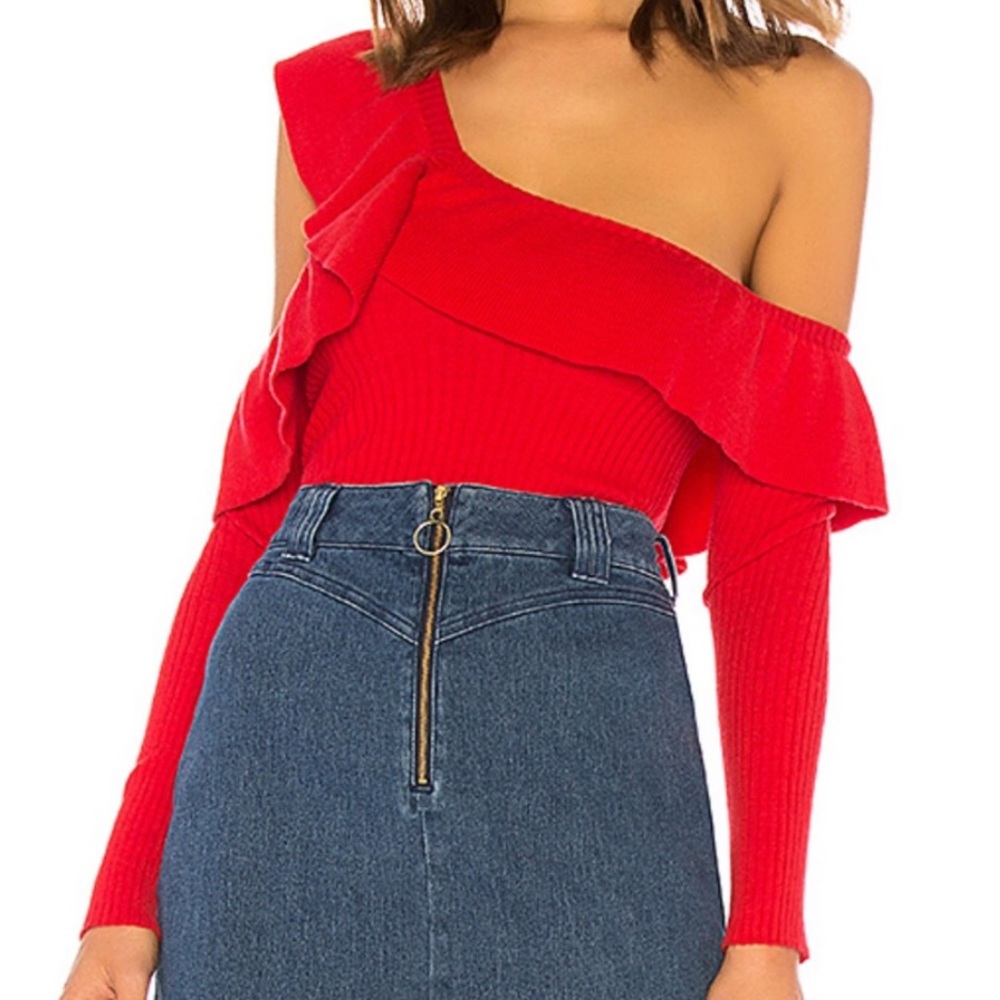 Tularosa Ruffle Cut Out Sweater in Red